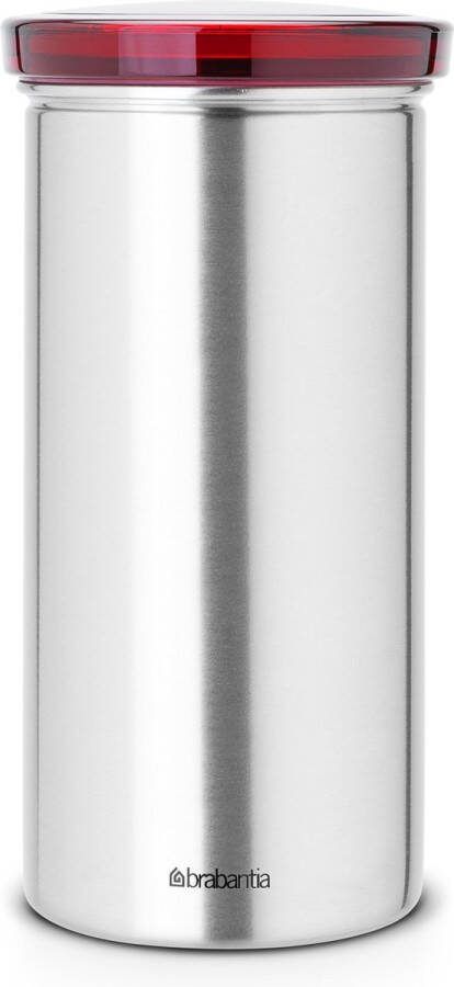 Brabantia Voorraadbus voor 18 Koffie- en Theepads Matt Steel Fingerprint Proof Rode deksel