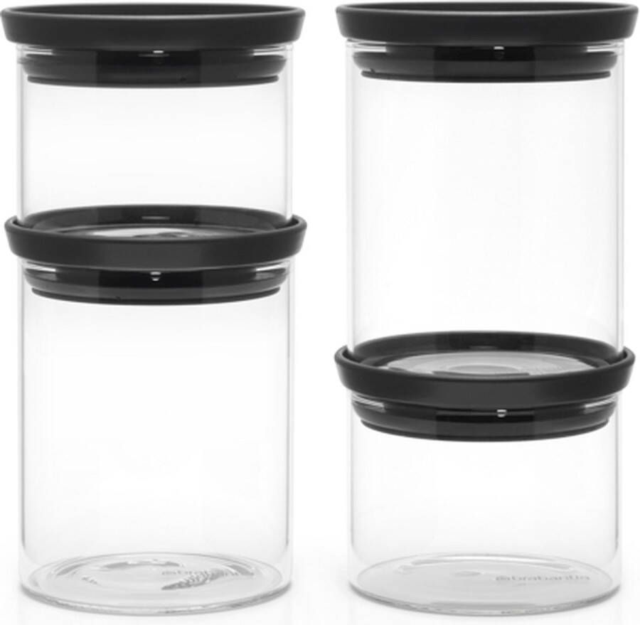 Brabantia Voorraadpotten Stapelbaar 2x 0.3 l & 2x 0.6 l Dark Grey