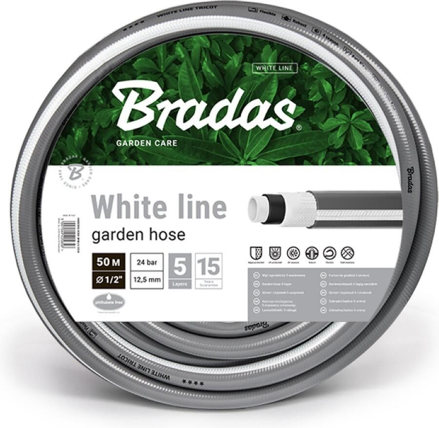 Bradas Tuinslang WHITE LINE 13 mm (1 2) 50m anti knik 5-lagen hoogste kwaliteit