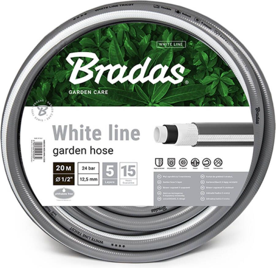 Bradas Tuinslang WHITE LINE 19 mm (3 4) 50m anti knik 5-lagen hoogste kwaliteit