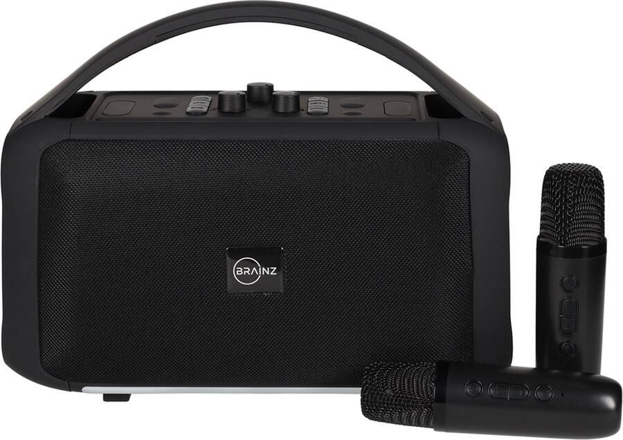 Brainz Karaoke Speaker XXL Complete Karaoke Set Inclusief Microfoons 27 x 13 5 x 22 cm Zwart