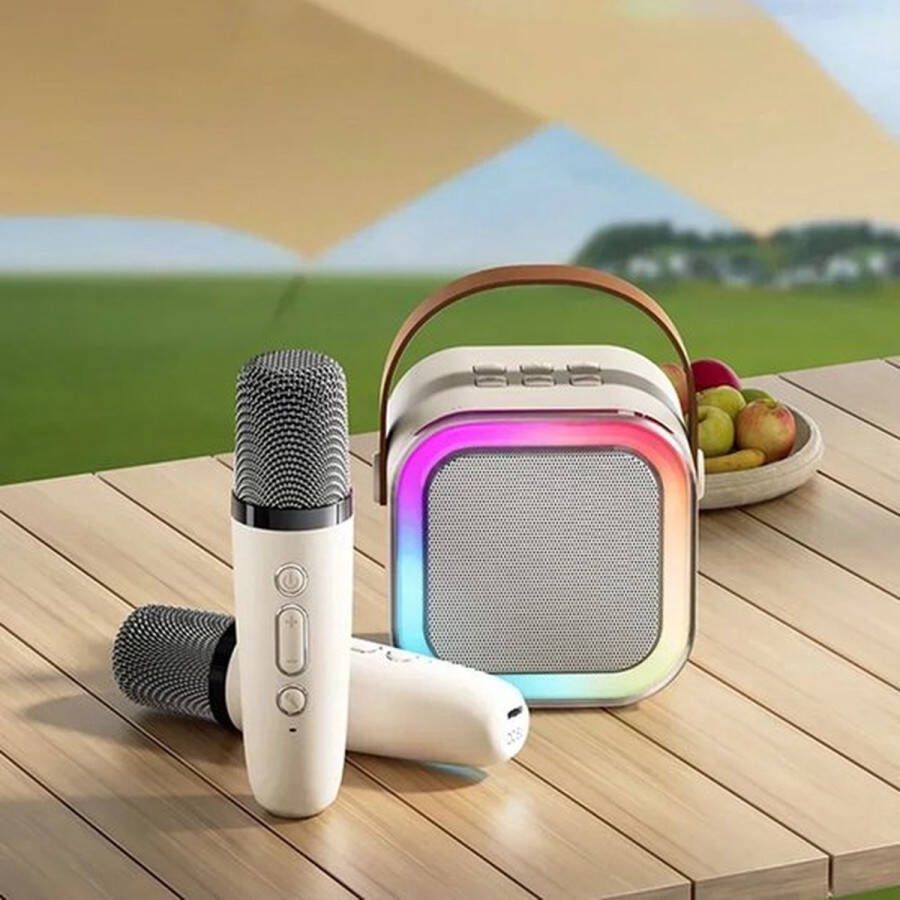 Brandless Draagbare Karaoke Set met 2 Microfoons Beige Bluetooth Luidsprekersysteem 5.3 Pa K12 Thuis Zingend Familiecadeau Kindercadeau
