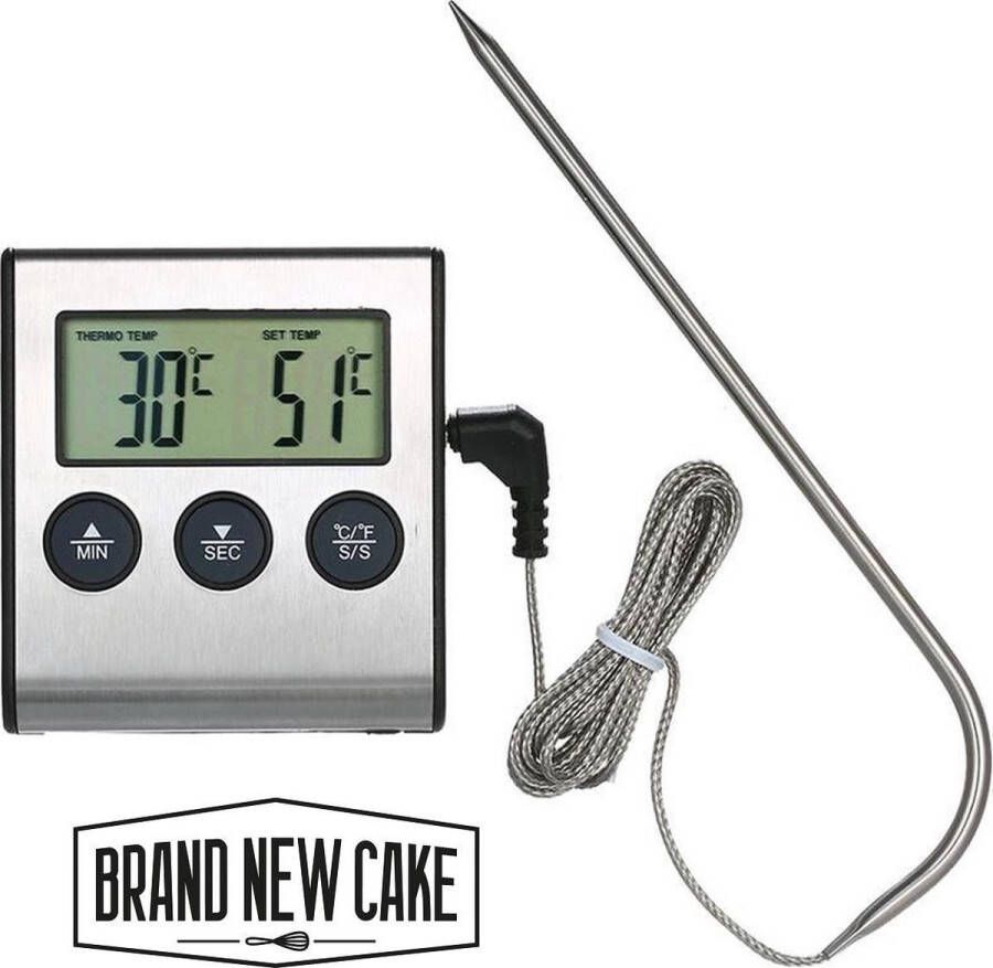 BrandNewCake Digitale Keukenthermometer met Timer -50 tot 300°C RVS Pin Voedsel Thermometer Vleesthermometer Inclusief Batterij