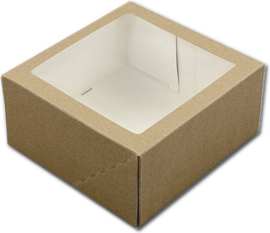 BrandNewCake Taartdoos Met Venster 19x19x9 cm Taartdoos Karton Cakedoos 3 Stuks Bruin