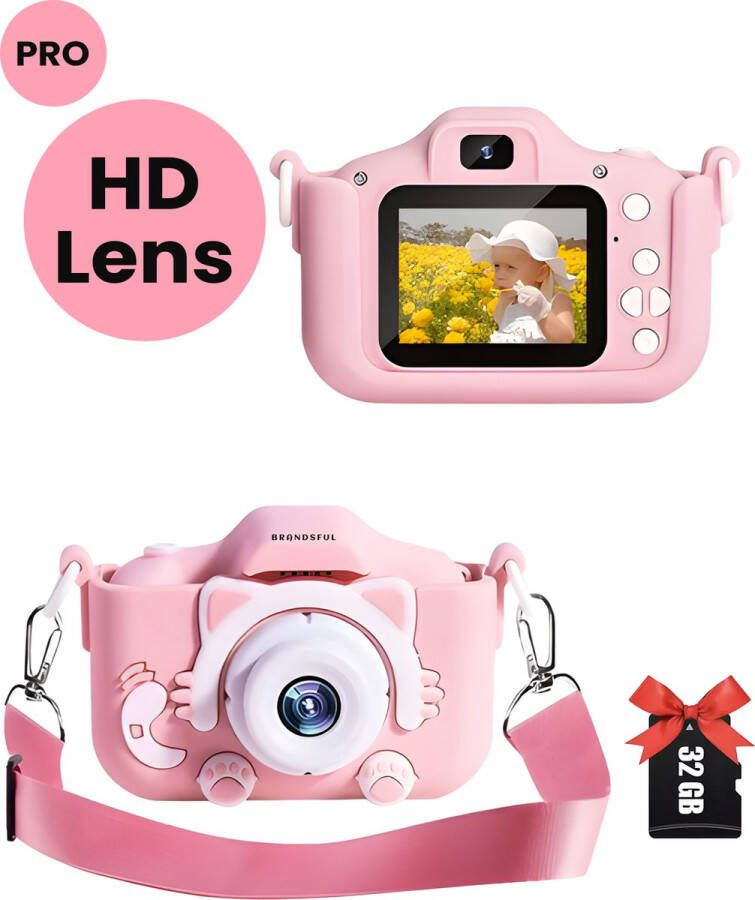 Brandsful Digitale Kindercamera Speelgoed Kinder Camera Digitaal 1080p Full HD 32 GB + SD kaart Vlog en Selfie camera Fototoestel voor Kinderen Blauwe Camera Digitale Camera Ingebouwde Games 2.0 Inch 1200W Fototoestel Extra Veilig