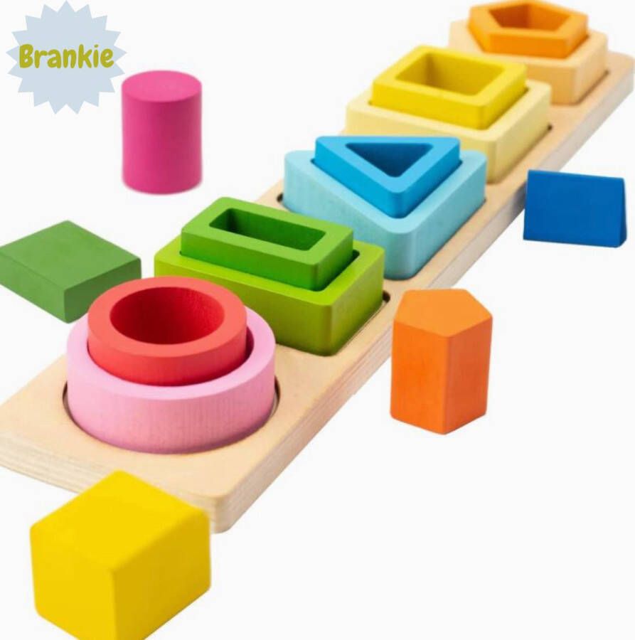 Brankie Blokken Speelgoed Houten Sorteerspel Vijf pijlers Puzzelspel Montessori Kinderspeelgoed Houten Speelgoed Stapelblokken