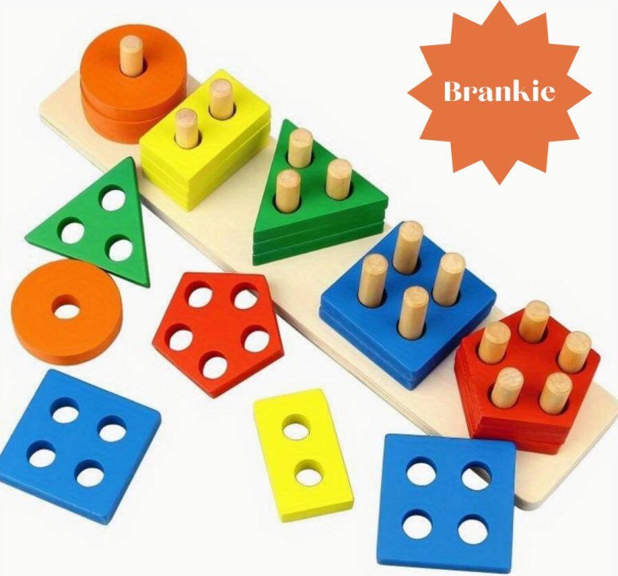 Brankie Houten Sorteerspel Stapelblokken Montessori Puzzelspel Kinderspeelgoed Houten Speelgoed Houten puzzel 1 jaar