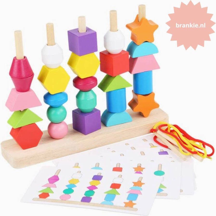 Brankie Montessori Kleur- en Vormenpuzzel Educatief Houten Speelgoed voor Kinderen Stapelblokken kerst