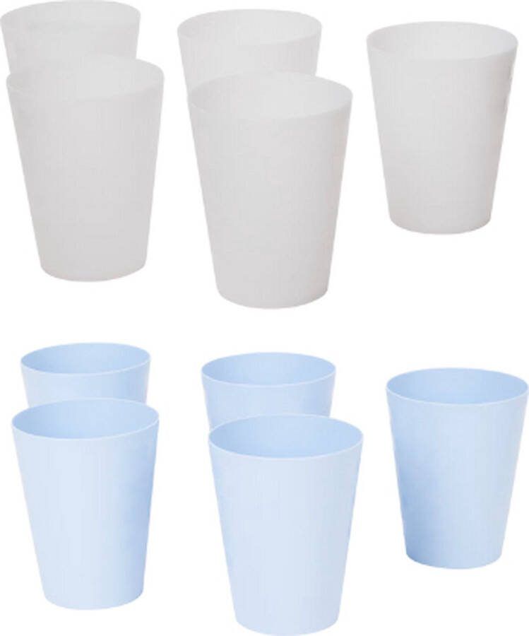 Brash Herbruikbare Drinkbekers – 10 stuks – Wit Blauw – Plastic Kunststof – Drinkbeker voor Volwassenen en Kinderen – Alternatief voor Wegwerp Bekers – Drink Beker – Limonadeglazen Sapglazen – Camping Servies