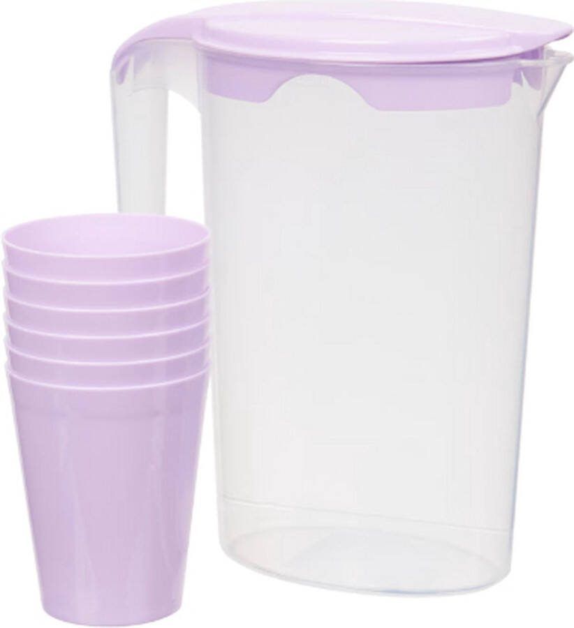 Brash Schenkkan met deksel Waterkan Waterkaraf met 6 drinkbekers Limonadekan Schenkkan Waterkan met deksel 1 7 liter Paars