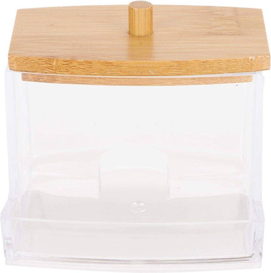 Brash Wattenschijfjeshouder Make Up Organizer Transparante Organizer Tandenstoker Houder Bamboe opbergbakje
