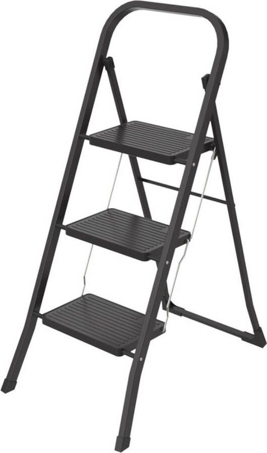 Brasq Huishoudtrap 3-treden Zwart keukentrap inklapbaar metaal voor Particulier en professioneel gebruik Trap Ladder Anti slip
