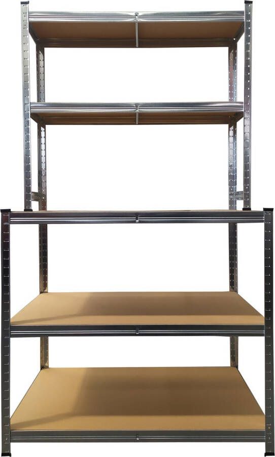 Brasq Robuuste Werkbank RVS Werktafel met 5 MDF-Planken 100x60x180cm Draagkracht Max. 550 KG