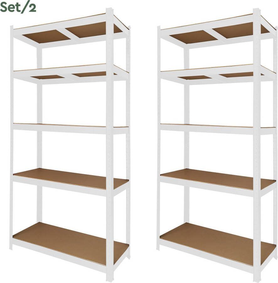 Brasq Wit Metalen Stellingkast Set van 2 Opbergrek Wandkast 180x90x40cm 5 Lagen 175 KG plank 875 KG max
