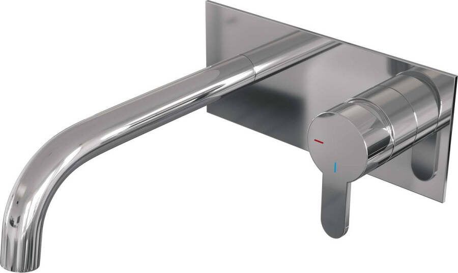 Brauer Chrome Edition Wastafelmengkraan inbouw gebogen uitloop links hendel plat smal afdekplaat model D 1 chroom