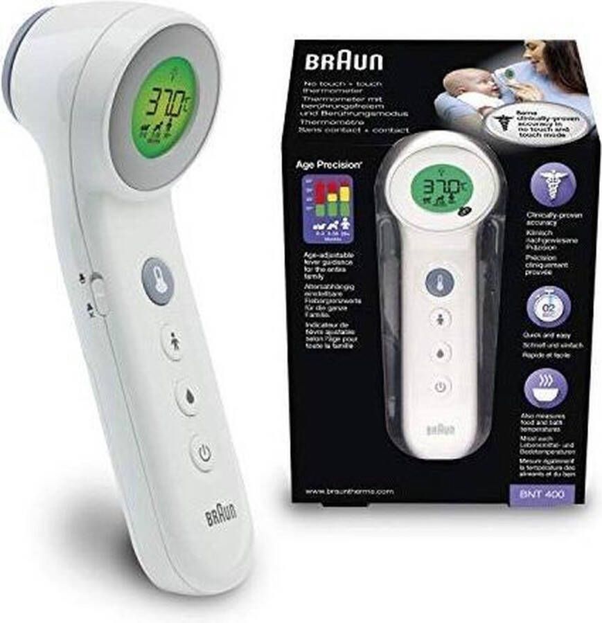 Braun 3-in-1 no touch Thermometer BNT400 Voorhoofd Koortsthermometer Infrarood Lichaamsthermometer - Foto 5