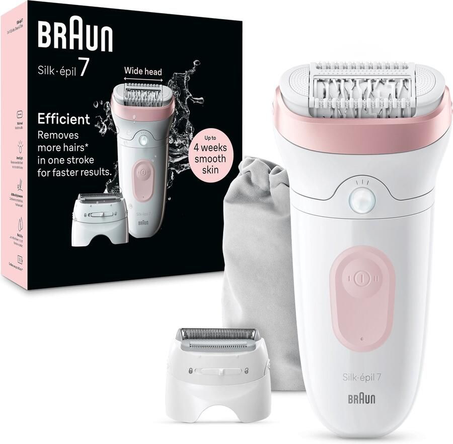Braun Silk·épil 7 Epilator voor Eenvoudige Ontharing Langdurig Gladde Huid 7-030 Wit Flamingo