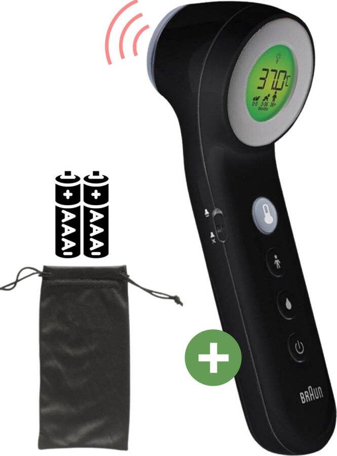 Braun Digitale Thermometer + Handige Opbergetui Voorhoofdthermometer Age Precision technologie Contactloze Meting Geschikt voor Baby's Kinderen & Volwassenen Koortsindicator met Leeftijdsinstelling Met Stiltemodus BNT400 Zwart