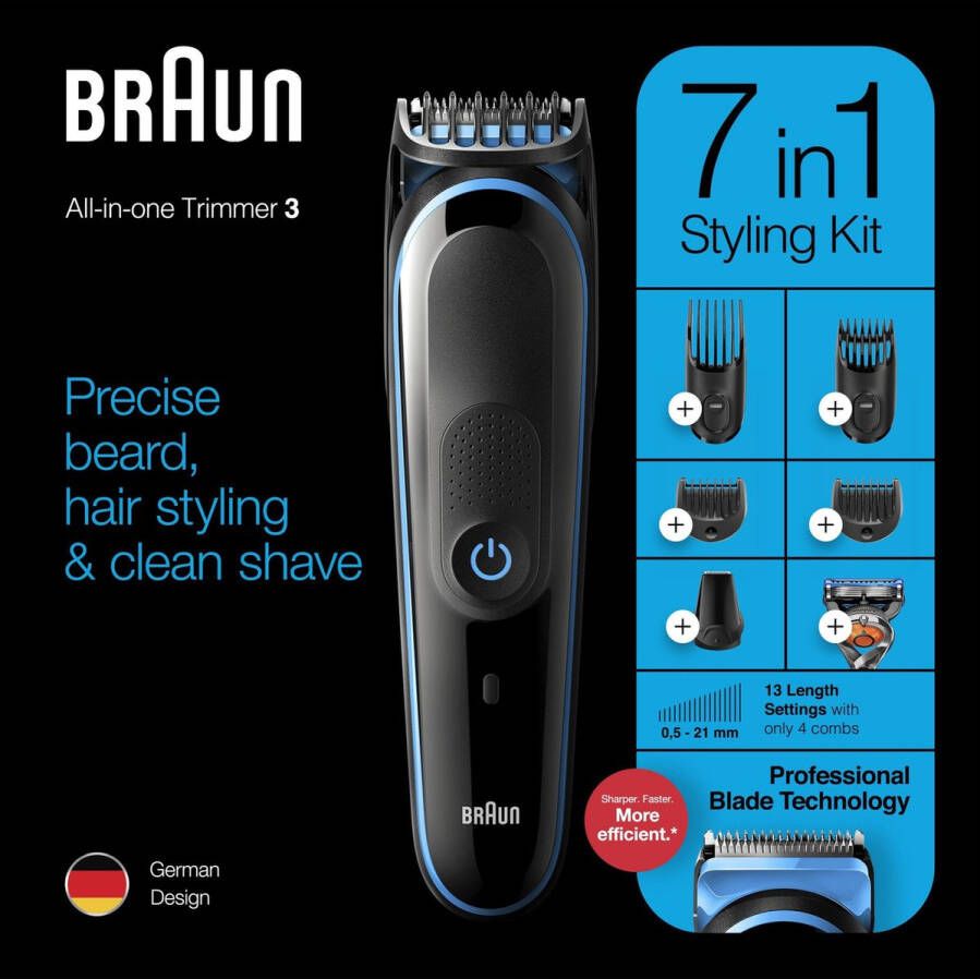 Braun Mgk3245 7-in-1 Trimmer Baard- Gezichts- En Haartrimmer 13 Lengtes (0 5 Tot 21 Mm) 80 Minuten Maaien