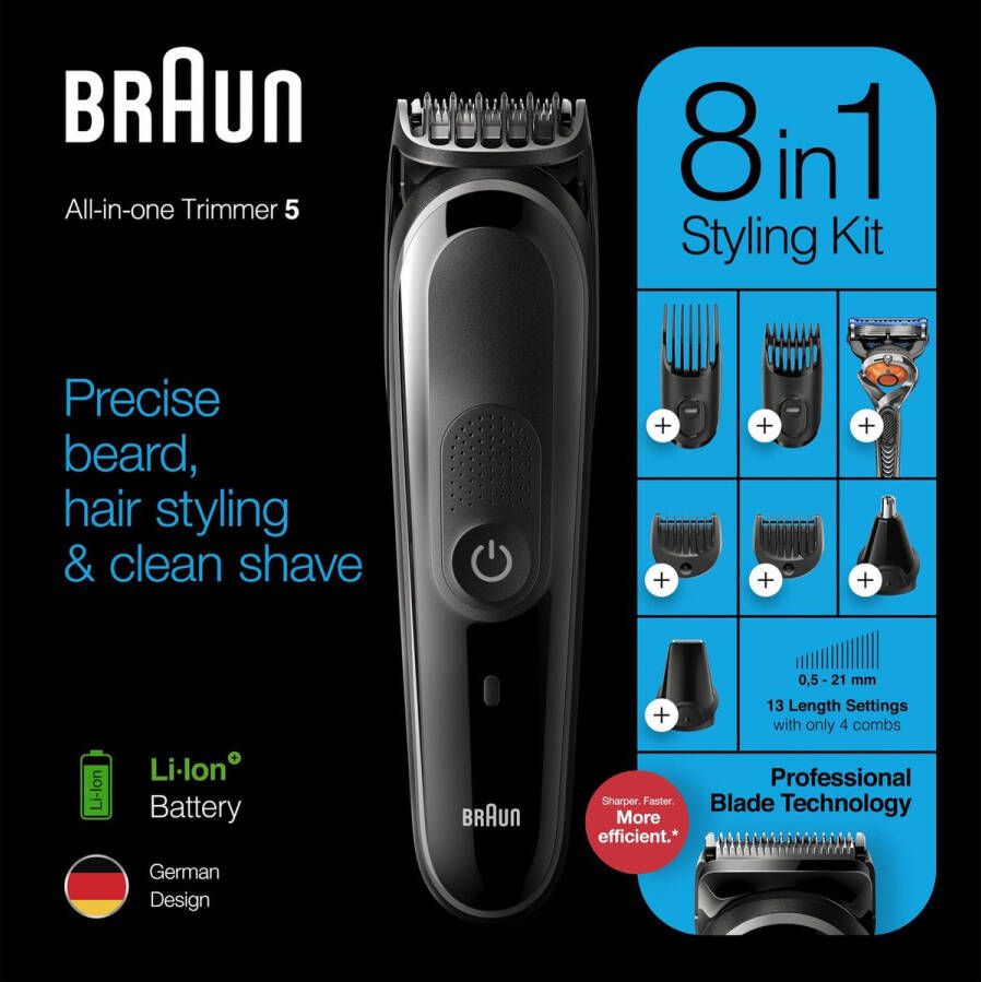 Braun MGK5260 8-in-1 Trimmer Baardtrimmer Voor Mannen Gezichts- En Haartrimmer Zwart Grijs