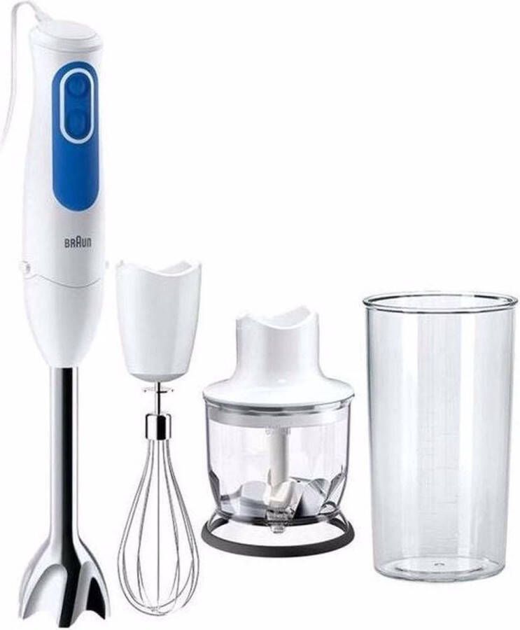 Braun MultiQuick 3 700W 2 snelheden roestvrijstalen voet PowerBell+ EasyClick garde 350ml hakmolen 600ml maatbeker wit blauw