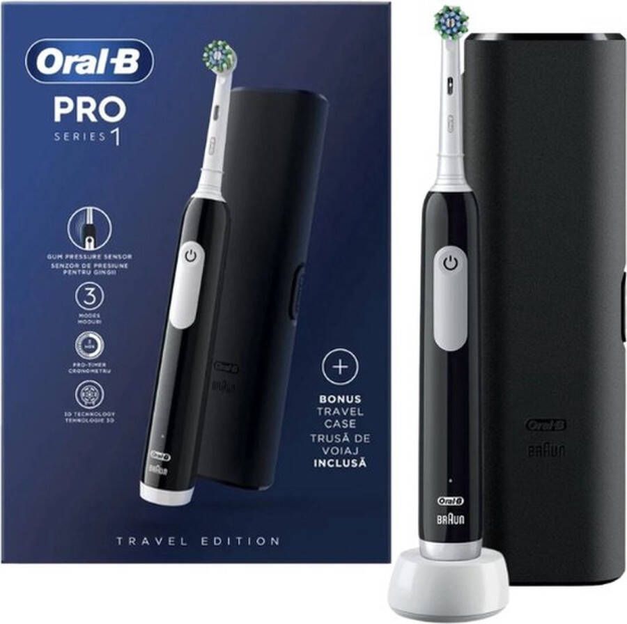 Braun Oral-B Pro 1 Cross Action Elektrische Tandenborstel Voor Kinderen zwart 2-min Timer Roterend-Oscillerend Oplaadbaar Batterij Accu