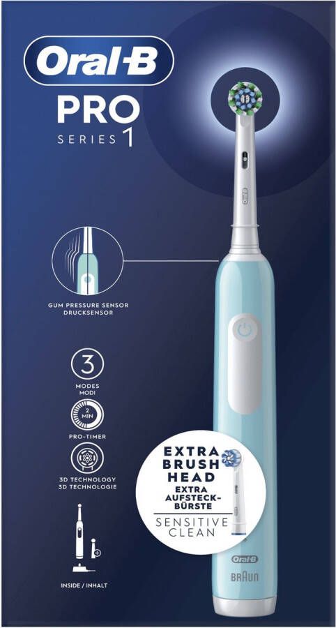 Braun Oral-B Pro 1 Oplaadbare Elektrische Tandenborstel Met Drukregeling Turquoise + Extra Opzetborstel