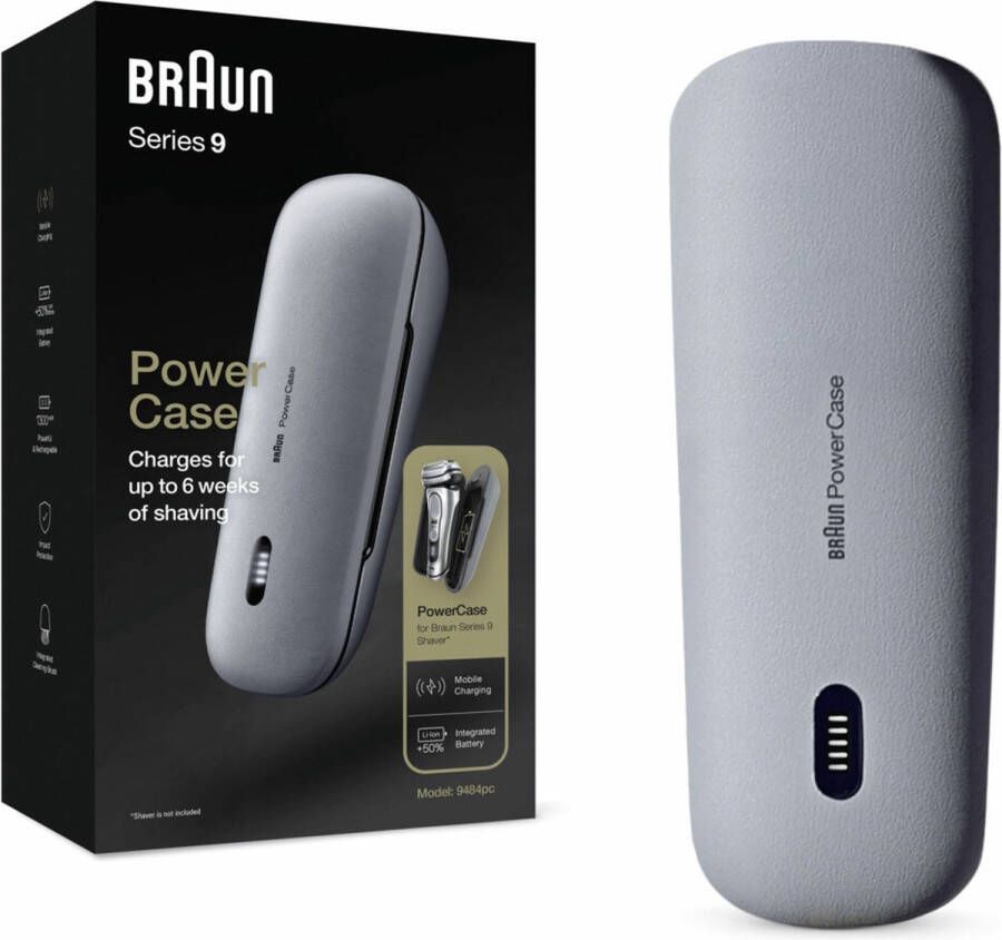 Braun PowerCase Travel Shaver oplaadetui zilver compatibel met Series 9 en Series 8 elektrische scheerapparaten