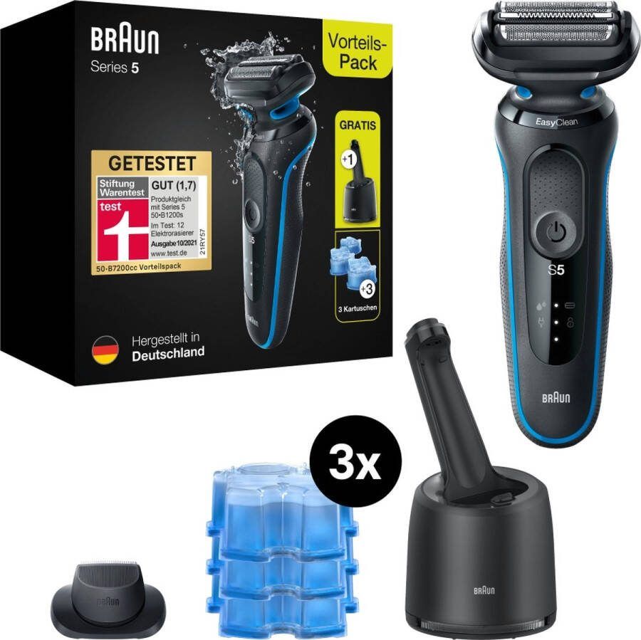 Braun Series 5 50-B7200cc Scheerapparaat met scheerblad Zwart Blauw Roestvrijstaal Knoppen Batterij Accu Doos