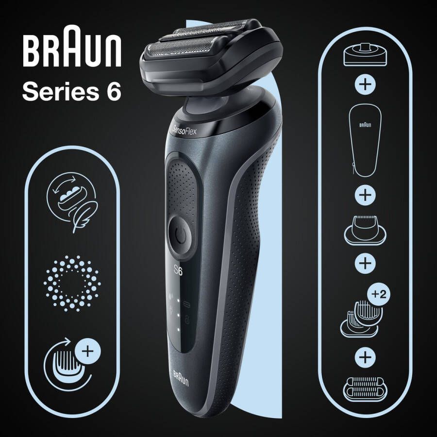 Braun Series 6 61-N4862cs Elektrisch Scheerapparaat Mannen Met 3 EasyClick-opzetstukken Oplaadstandaard Grijs