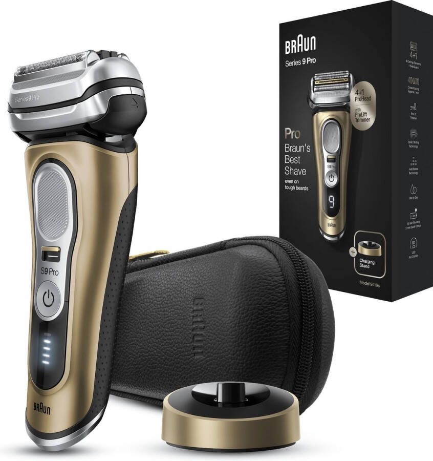 Braun Series 9 9419s Wet&Dry Scheerapparaat Met scheerblad Trimmer Zwart Goud