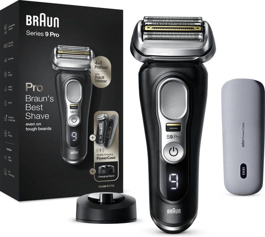 Braun Elektrisch scheerapparaat Series 9 Pro- 9420s 4+1 scheerkop met prolift trimmer powercase met 60 min. looptijd wet&dry