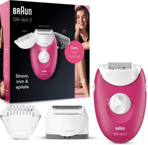 Braun Silk-épil 3-410 Elektrische epilator voor dames roze wit