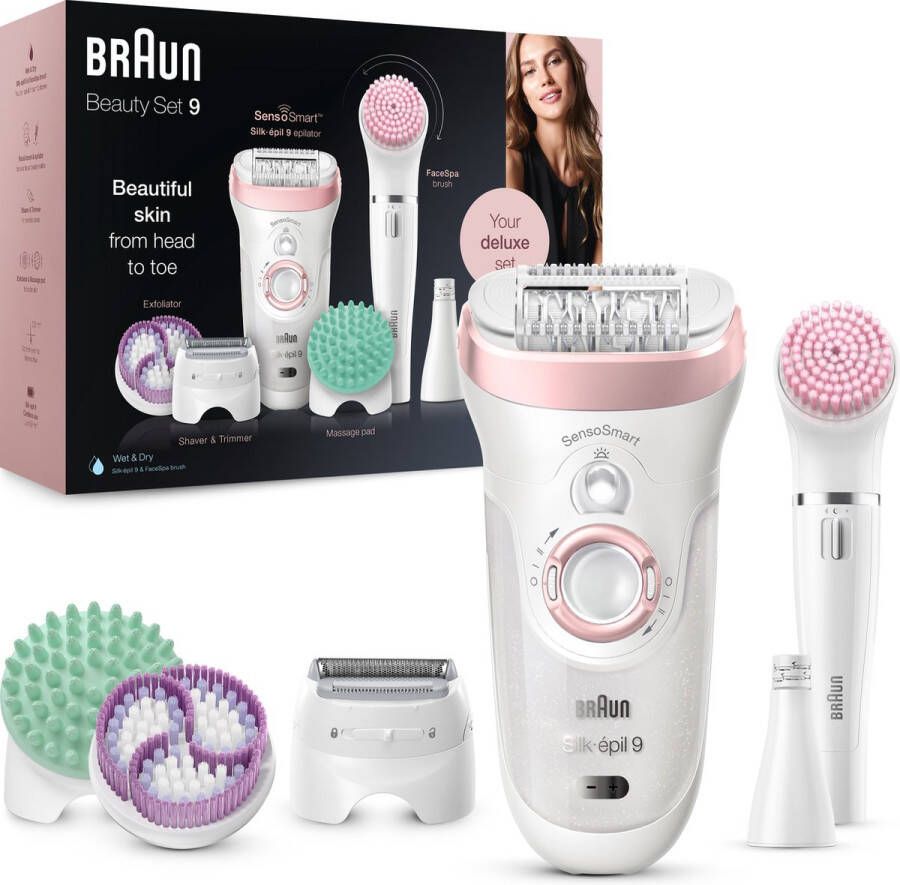 Braun Epilator Silk-épil Deluxe Beauty-Set 9-995 Deluxe 9-in-1 draadloze wet&dry ontharing voor gezicht en lichaam