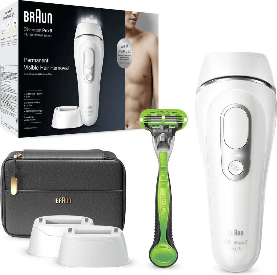 Braun Silk expert Pro 5 PL5145 IPL voor mannen Home Pulsed Light Epilator wit zilver