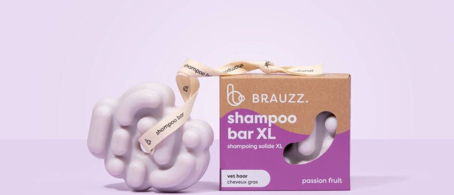 BRAUZZ. Shampoo bar XL (93g) Vet haar Passionfruit geur White Clay verwijderd overtollig vet Kokosolie versterkt Uniek design