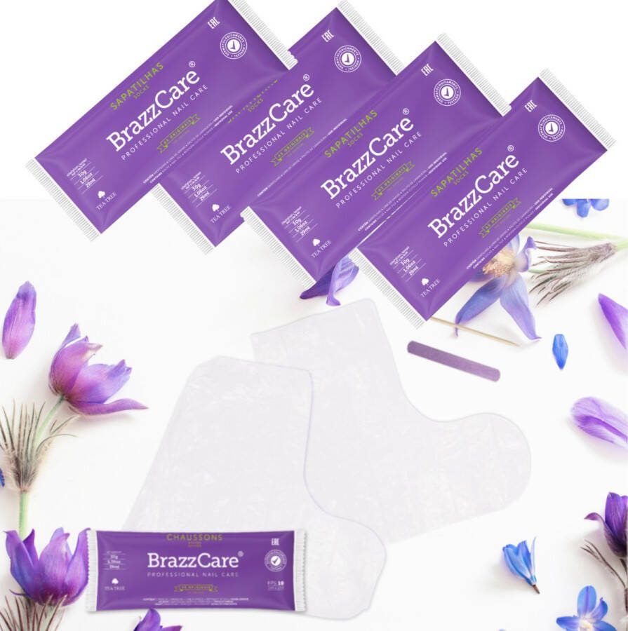 BrazzCare Pedicure Verwen-Set 4 zakjes met 2 sokken voor zijdezachte voeten voetmasker