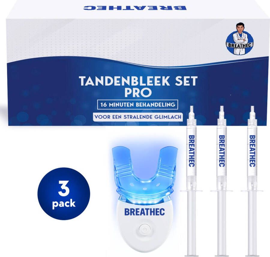 Breathec Tandenbleekset Pro Teeth Whitening Kit LED Tanden Bleken Thuis Tanden Bleek Set Tandenblekers 100% Natuurlijk en Zonder Peroxide