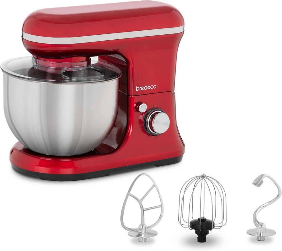 Bredeco Keukenmixer 1200 W planetair roersysteem 5 L Tijdloos Rood