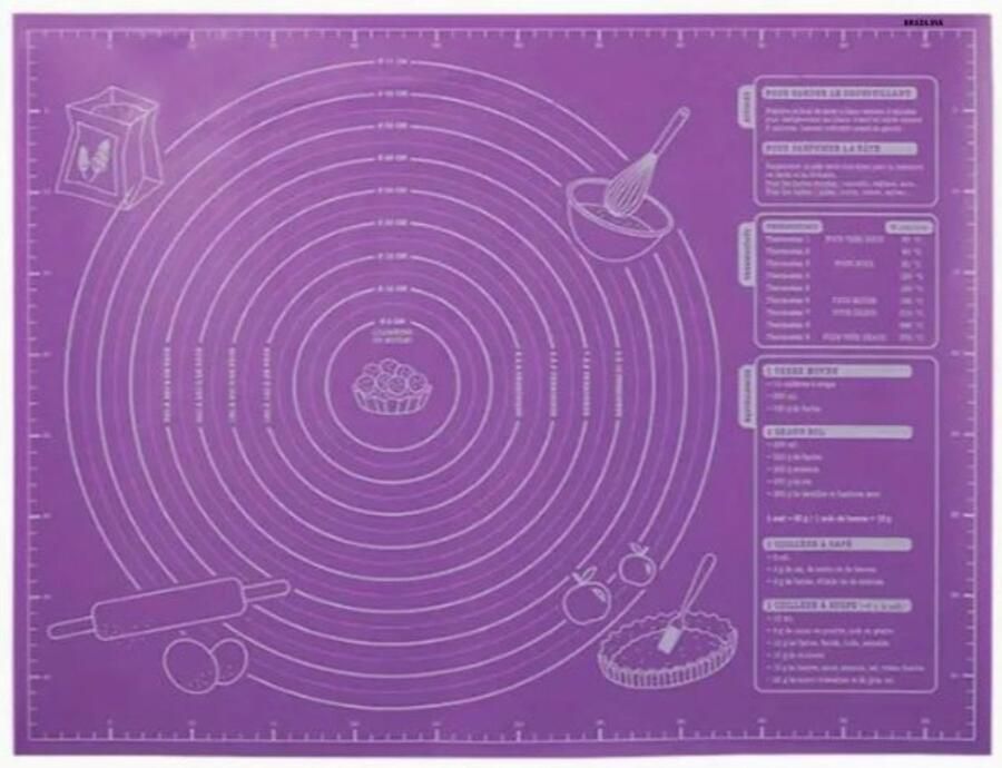 Bredline Deegmat Bakmat Ovenmat Bakken Koken BPA vrij siliconen Herbruikbaar 1 stuk 60 x 46 cm Extra groot kwaliteit Paars frans bak tekst