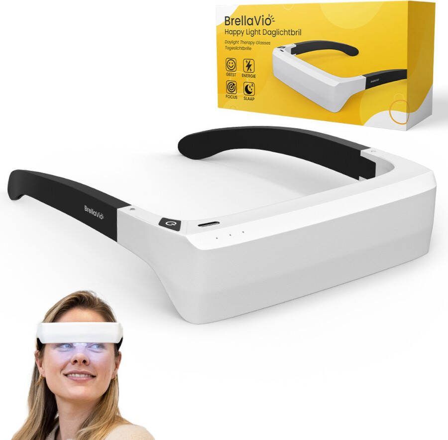BrellaVio Happy Light Daglichtbril Alternatief voor 10.000 LUX Daglicht Lamp Incl. Opbergcase Winterdepressie Lichttherapiebril LED Lichttherapie Daglicht Bril SAD Daylight Therapy