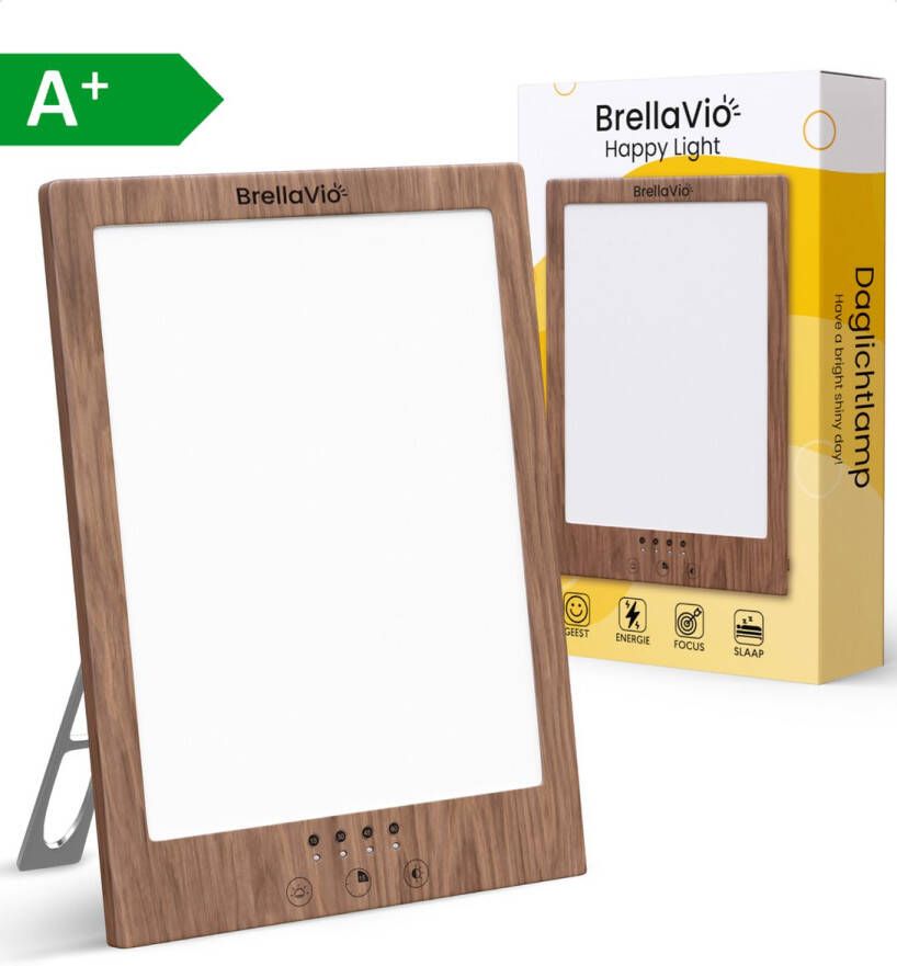 BrellaVio Happy Light Daglichtlamp 12.000 LUX Hout Incl. Opberghoes Winterdepressie Lichttherapielamp LED Lichttherapie Bureaulamp Daglicht Lamp SAD Daylight Therapy Hobby Lampen