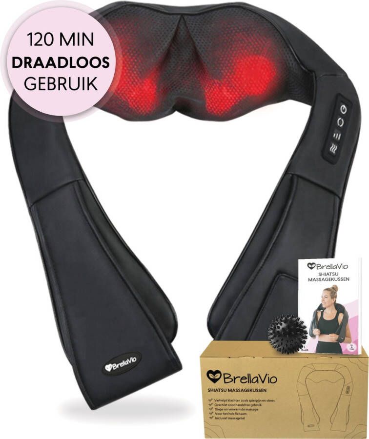 BrellaVio XL Draadloos Massagekussen + Massagebal Warmte Functie en Rugsluiting voor Handsfree Gebruik Shiatsu Massage Apparaat voor Nek Schouder Rug Voeten Elektrisch Nekmassage Apparaat Infrarood Massage Apparaten