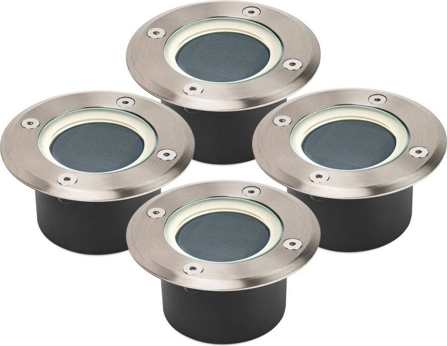 Brendz 4 stuks Solar Grondspot voor Buiten LED 20 Lumen IP67 Waterdicht 3000K Warm Wit Licht Lithium-Polymeer Batterij Solar Tuinverlichting Grondspots Zilver Doha