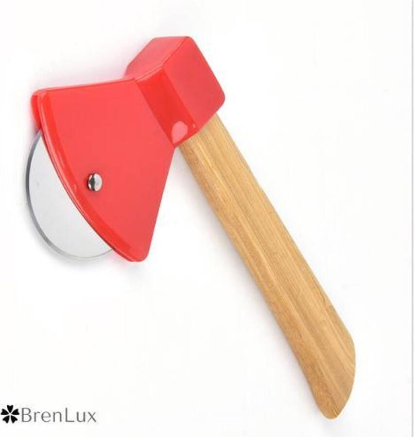 BrenLux ✿ Pizzames Mizzasnijder Pizza cutter Pizzames bijl Houthakkersbijl pizzasnijder Makkelijk pizzasnijder Bamboe handvat grappig pizzames