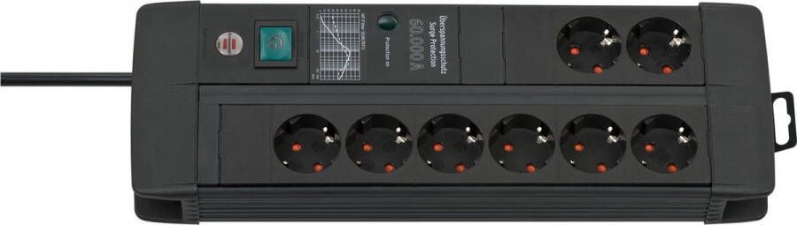 Brennenstuhl Premium-Line 60.000 A stekkerdoos met overspanningsbeveiliging 8-voudig Duo zwart 3m H05VV-F 3G1 5