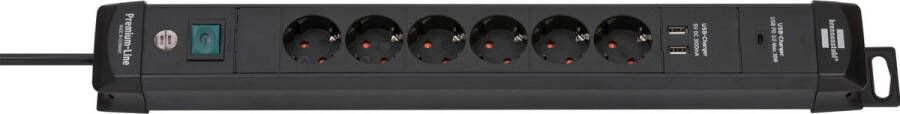 Brennenstuhl Premium-Line Stekkerdoos 6-voudig Totale laadstroom max. 3 1 A + 1 x USB-stroomvoorziening. 3m Kabel zwart