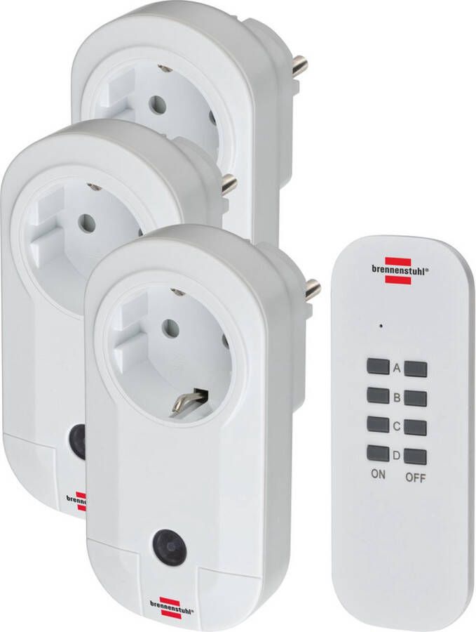Brennenstuhl RC CE1 3001 set van 3 draadloze stopcontacten (met handzender en verhoogde aanraakbescherming) wit