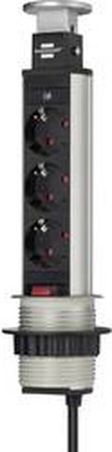 Brennenstuhl Tower Power tafel stekkerdoos3-voudig (inbouw stekkerdoos 2m kabel volledig inschuifbaar in het tafelblad) aluminium zwart