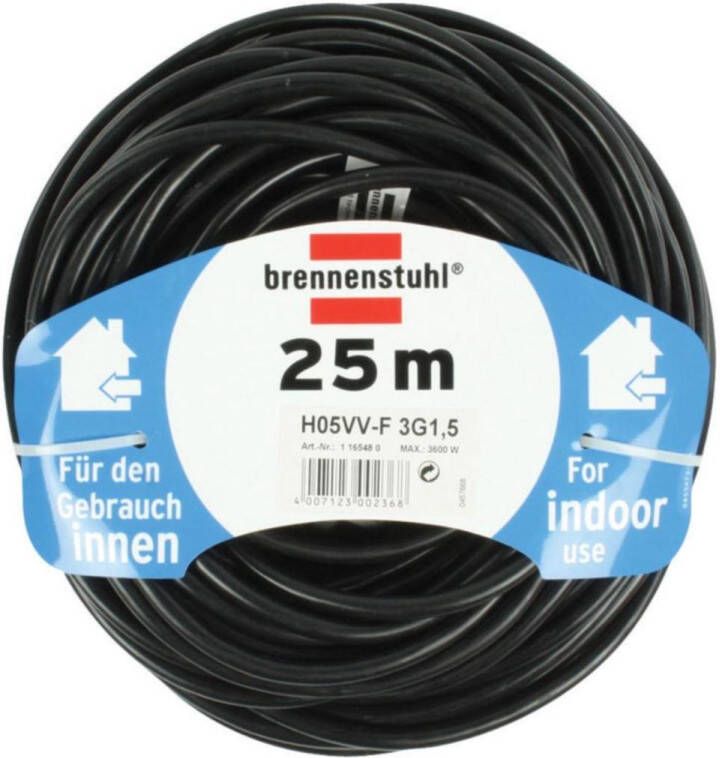 Brennenstuhl verlengsnoer van kwaliteitskunststof met randaardecontactstekker en contactdoos (verlengkabel voor binnenshuis met 25m kabel) zwart